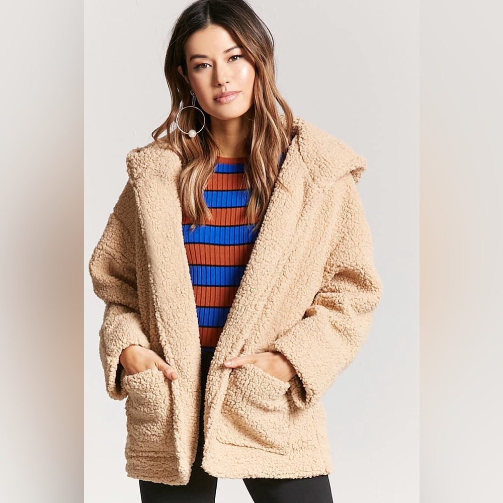 Forever 21 Faux Shearling Teddy Duster Coat in Tan